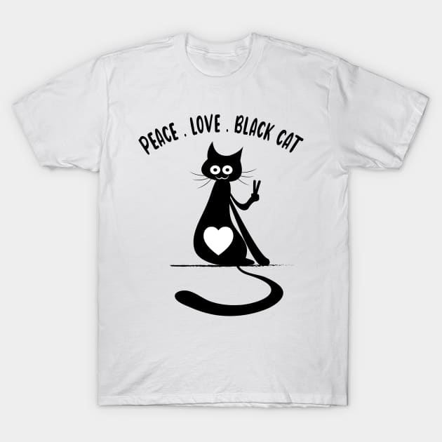 Peace Love Black Cat Kitty Cat Lovers T-Shirt by ArticArtac